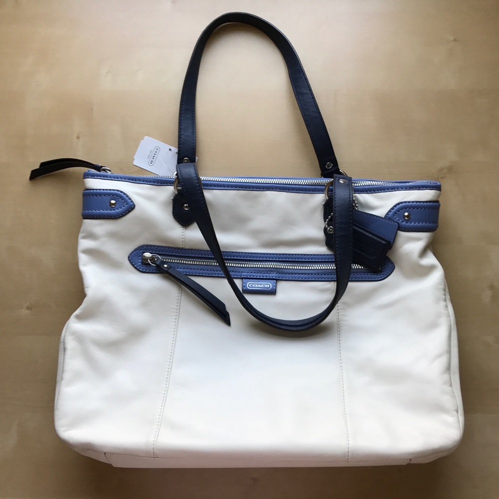 Coach White Bag with Blue Trim